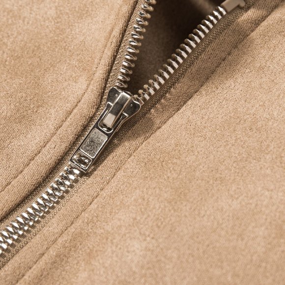 Khaki Zipper Notch Collar Crop Moto Jacket S - Picture 9 of 11